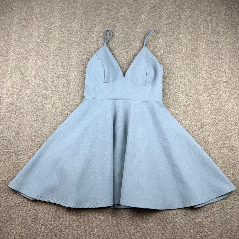Windsor Dusty Blue V-Neck S Small Skater Dress Spaghetti Strap Fit &β Flare Mini